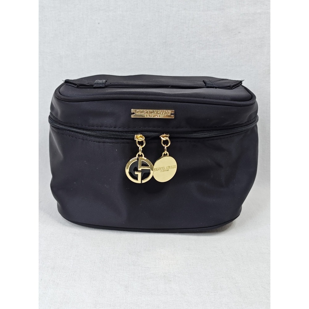 Giorgio Armani Black Soft Shell Cosmetic Makeup Bag Size 7 x 5 x 5 Lined Zip Top